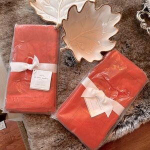 Pottery Barn NWT Napkins two sets of 4 napkins, 8 total. Orange linen.